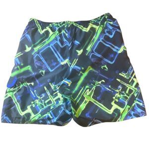 Nike Mens Blue Green Logo Print Pull On Swim Trunks Shorts Size Medium
